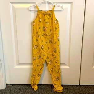 Old Navy 5T Mustard Colored Jumpsuit with Pink and Green Floral Print